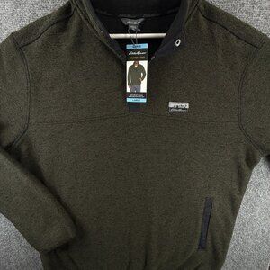 NWT Eddie Bauer Green Fleece 1/4 Snap Sweatshirt Pullover Logo Soft Large Men